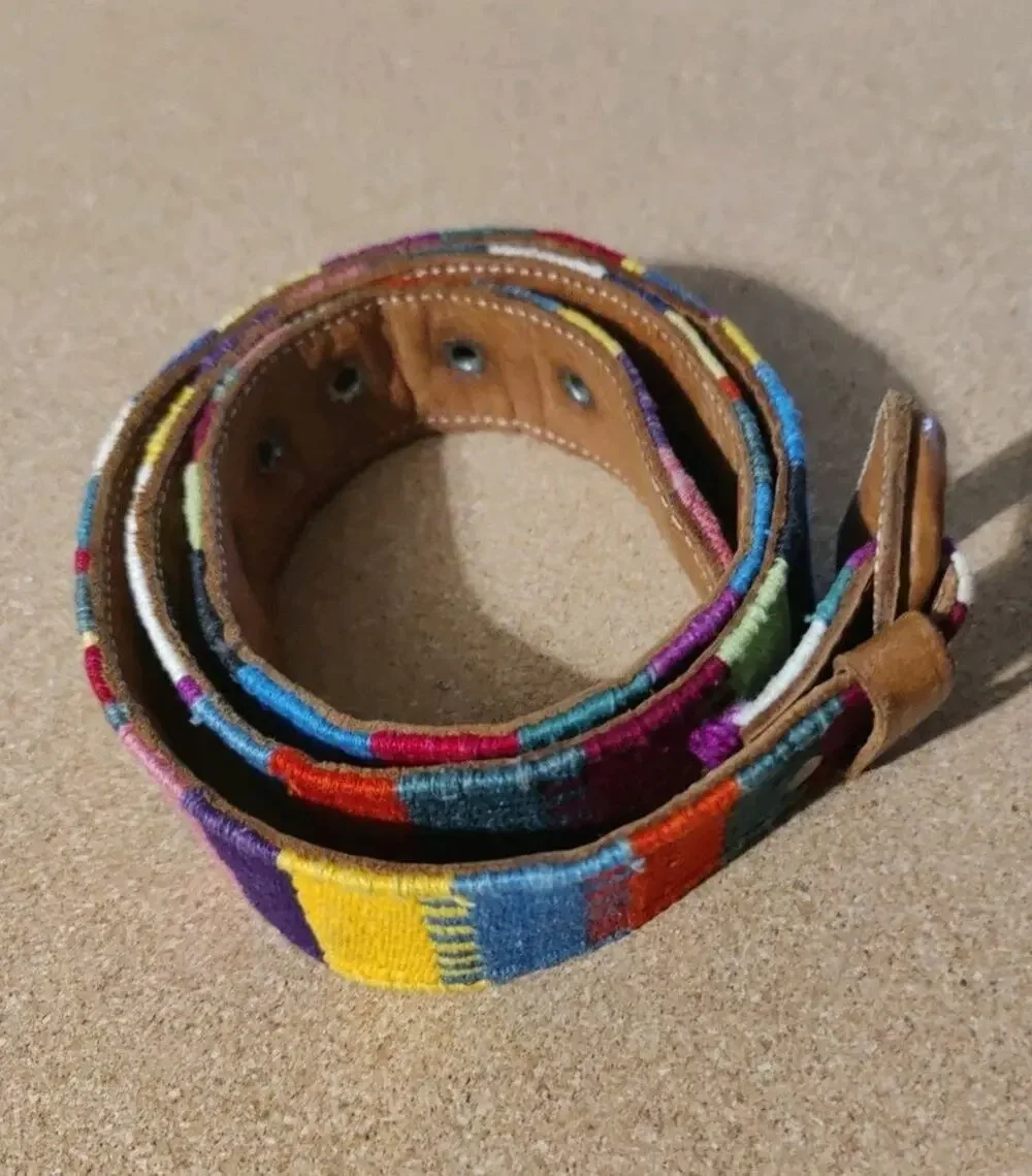 Gre Mill Imports Belt Colorful Cotton & Leather Guatemala Native Sz 34